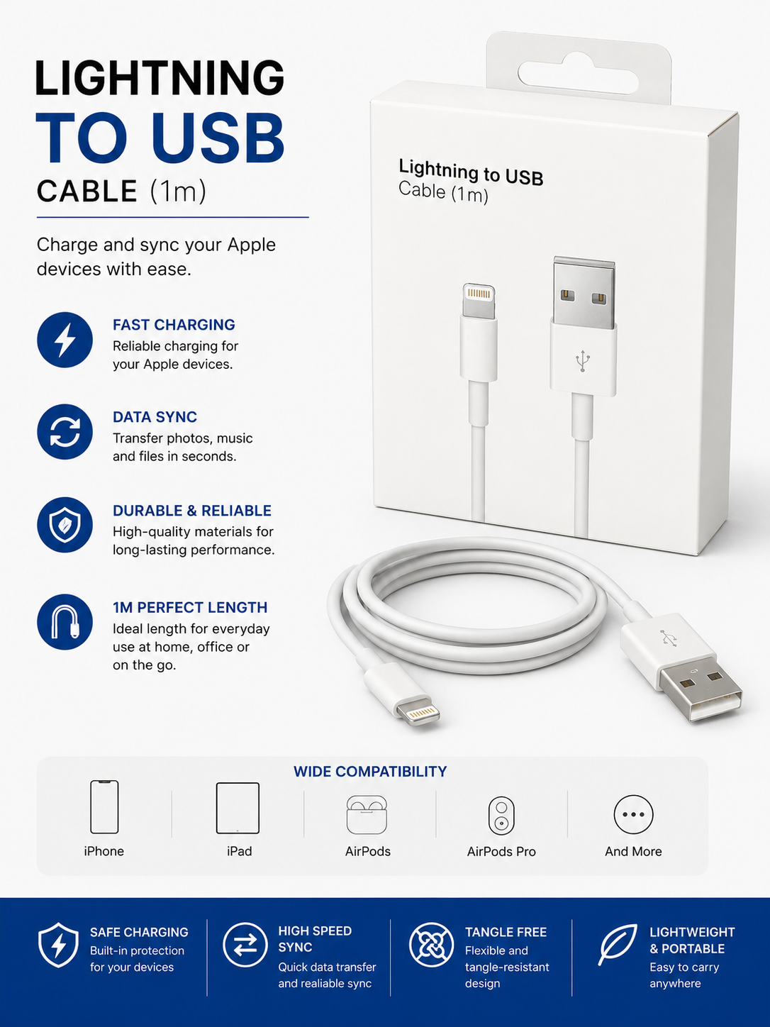 (white package) Lightning to USB Cable (1 M)